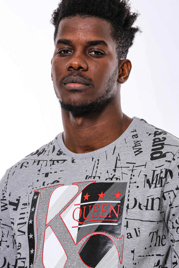 Grey Slim Fit Crew Neck Patterned Sweatshirt | Wessi