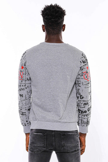 Grey Slim Fit Crew Neck Patterned Sweatshirt | Wessi