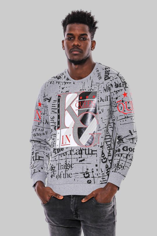 Grey Slim Fit Crew Neck Patterned Sweatshirt | Wessi