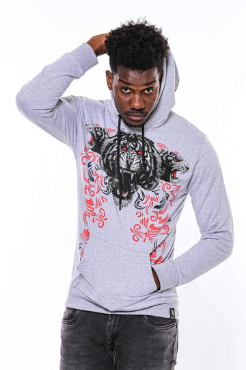 Silver Grey Slim Fit Crew Neck Patterned Sweatshirt | Wessi