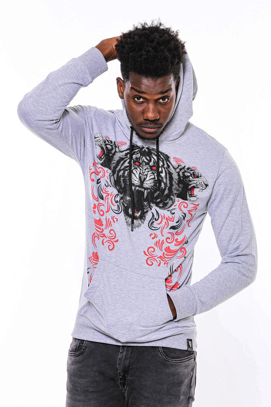Silver Grey Slim Fit Crew Neck Patterned Sweatshirt | Wessi