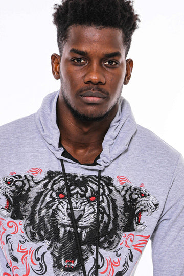 Silver Grey Slim Fit Crew Neck Patterned Sweatshirt | Wessi