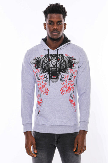Silver Grey Slim Fit Crew Neck Patterned Sweatshirt | Wessi