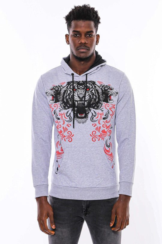 Silver Grey Slim Fit Crew Neck Patterned Sweatshirt | Wessi