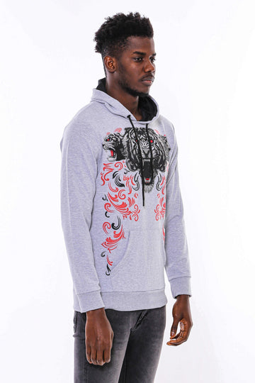 Silver Grey Slim Fit Crew Neck Patterned Sweatshirt | Wessi