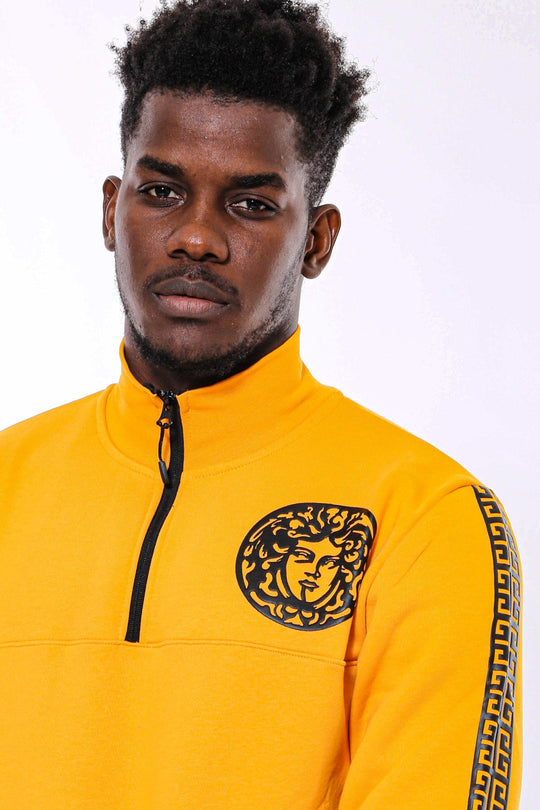 Yellow Slim Fit Mandarin Collar Patterned Sweatshirt | Wessi
