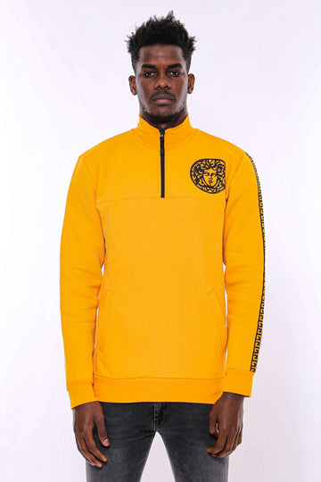Yellow Slim Fit Mandarin Collar Patterned Sweatshirt | Wessi