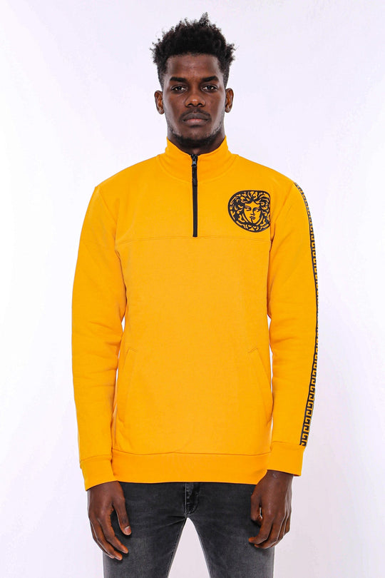 Yellow Slim Fit Mandarin Collar Patterned Sweatshirt | Wessi