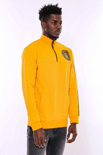Yellow Slim Fit Mandarin Collar Patterned Sweatshirt | Wessi