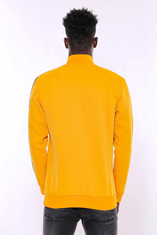 Yellow Slim Fit Mandarin Collar Patterned Sweatshirt | Wessi