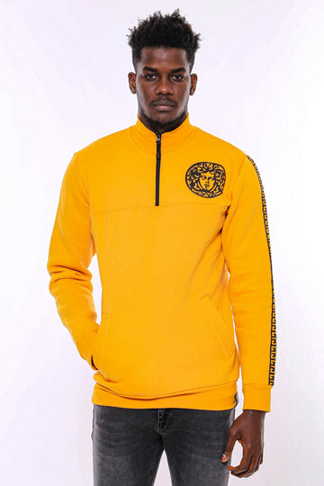 Yellow Slim Fit Mandarin Collar Patterned Sweatshirt | Wessi