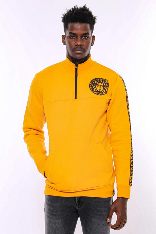 Yellow Slim Fit Mandarin Collar Patterned Sweatshirt | Wessi