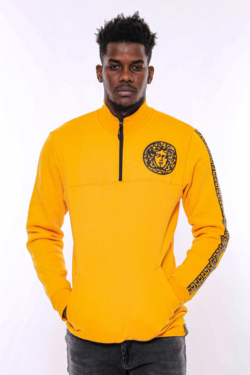 Yellow Slim Fit Mandarin Collar Patterned Sweatshirt | Wessi