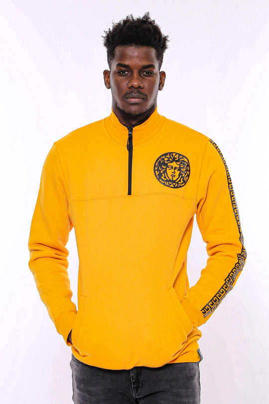 Yellow Slim Fit Mandarin Collar Patterned Sweatshirt | Wessi