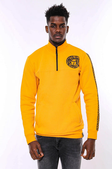 Yellow Slim Fit Mandarin Collar Patterned Sweatshirt | Wessi