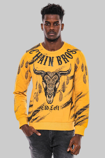 Yellow Slim Fit Crew Neck Patterned Sweatshirt | Wessi