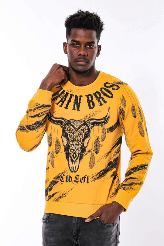 Yellow Slim Fit Crew Neck Patterned Sweatshirt | Wessi