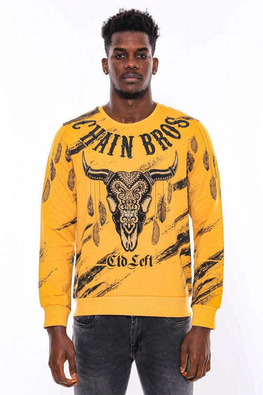 Yellow Slim Fit Crew Neck Patterned Sweatshirt | Wessi