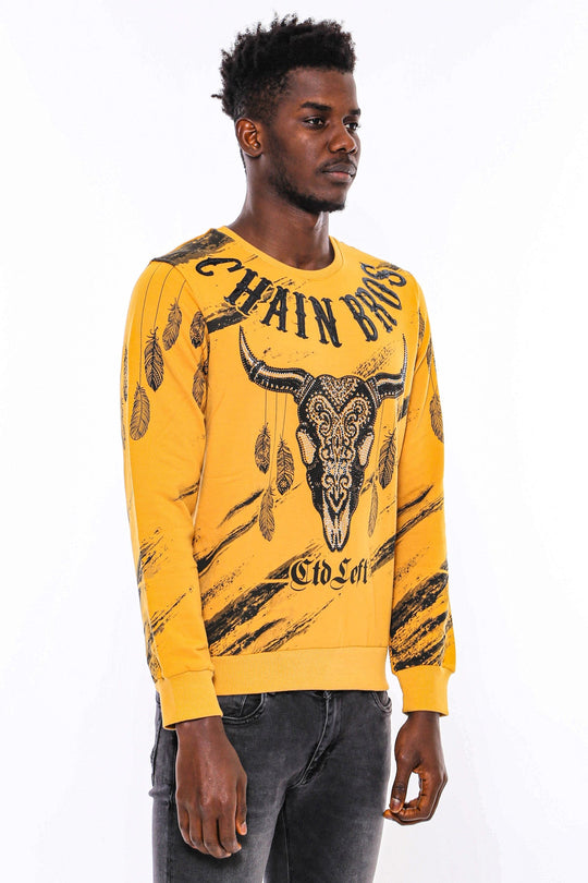 Yellow Slim Fit Crew Neck Patterned Sweatshirt | Wessi