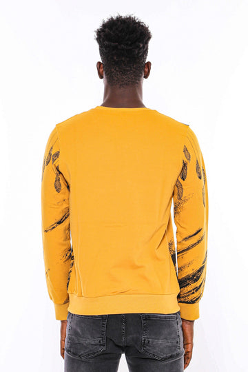 Yellow Slim Fit Crew Neck Patterned Sweatshirt | Wessi