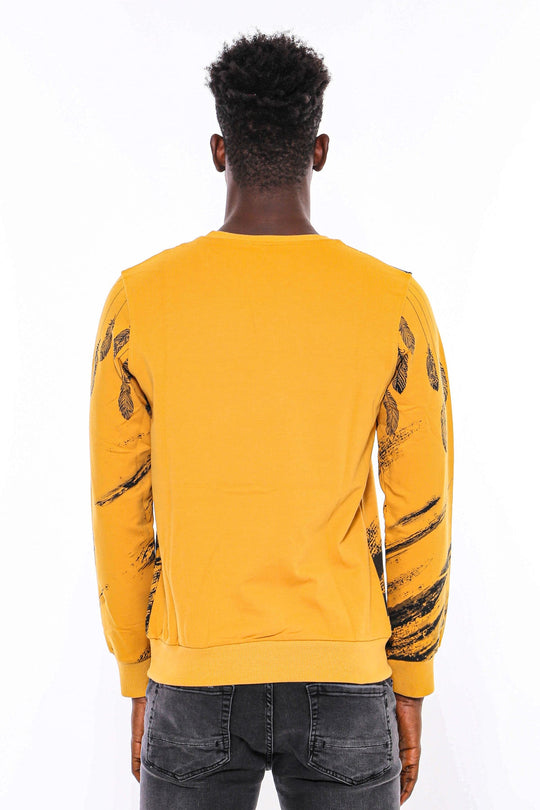 Yellow Slim Fit Crew Neck Patterned Sweatshirt | Wessi
