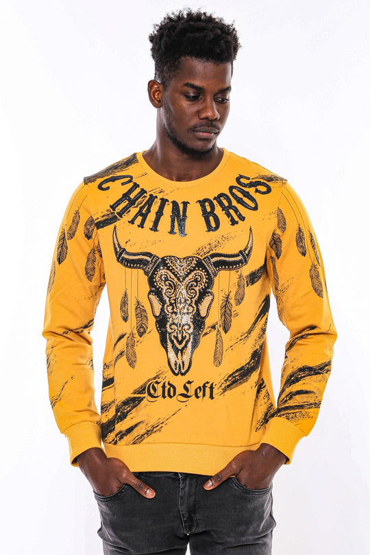 Yellow Slim Fit Crew Neck Patterned Sweatshirt | Wessi