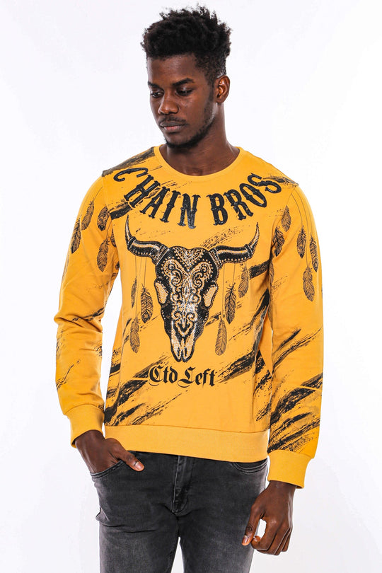 Yellow Slim Fit Crew Neck Patterned Sweatshirt | Wessi