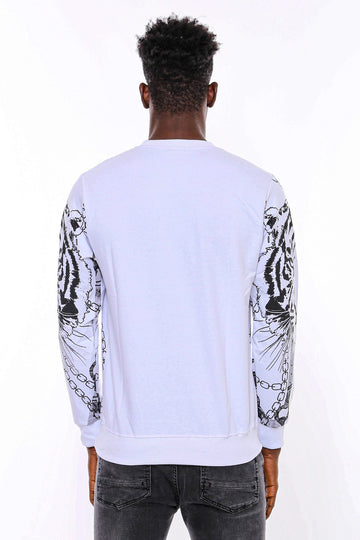 White Slim Fit Crew Neck Tiger Patterned Sweatshirt | Wessi