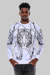 White Slim Fit Crew Neck Tiger Patterned Sweatshirt | Wessi