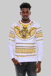 White Slim Fit Crew Neck Yellow Lion Patterned Sweatshirt | Wessi
