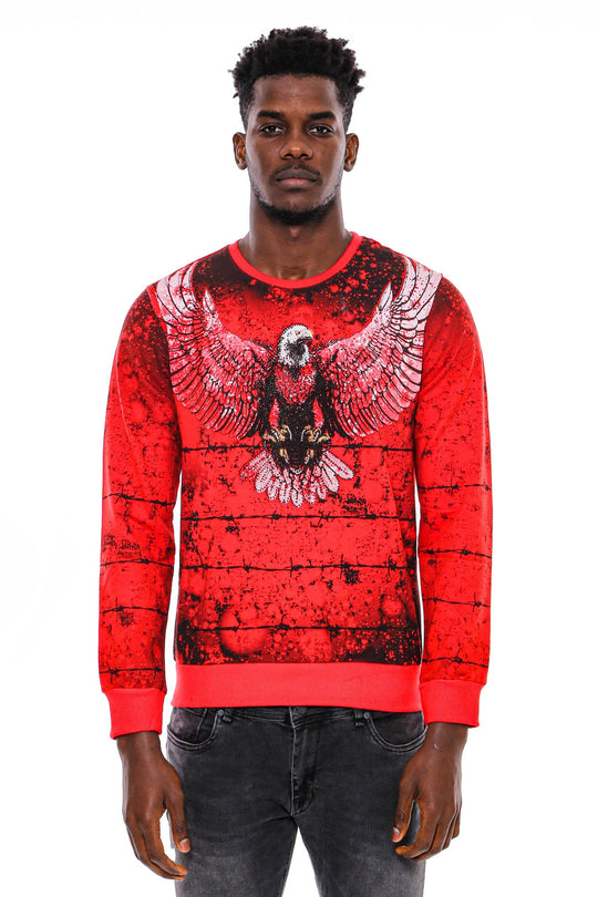 Red Slim Fit Eagle Print Crew Neck Sweatshirt | Wessi