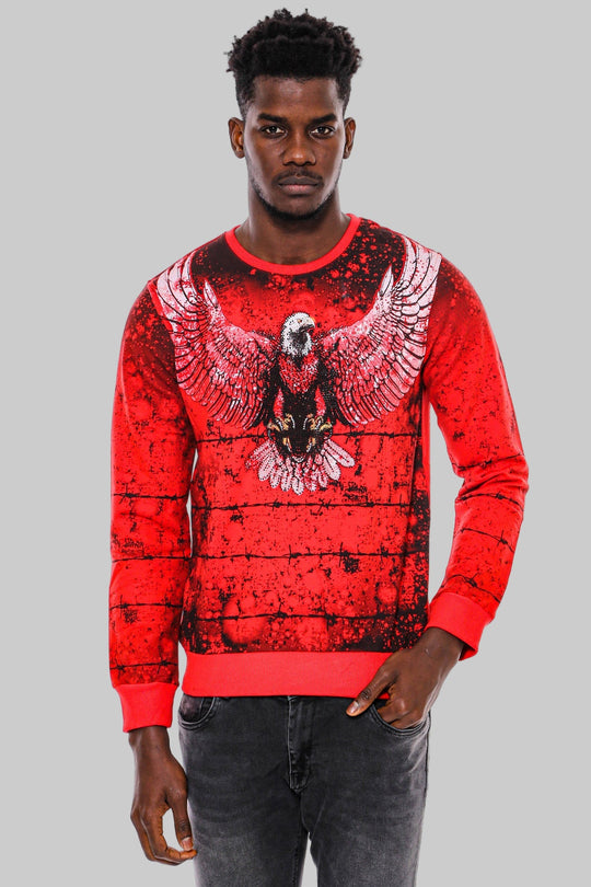 Red Slim Fit Eagle Print Crew Neck Sweatshirt | Wessi