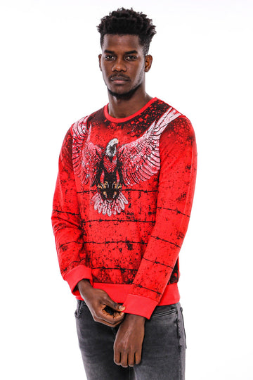 Red Slim Fit Eagle Print Crew Neck Sweatshirt | Wessi