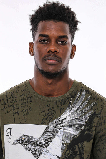 Dark Green Slim Fit Patterned Crew Neck Sweatshirt | Wessi