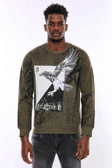 Dark Green Slim Fit Patterned Crew Neck Sweatshirt | Wessi
