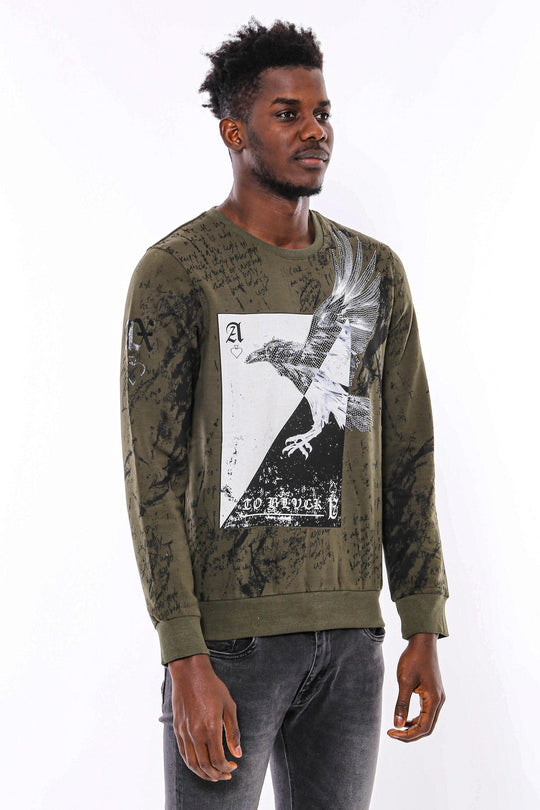 Dark Green Slim Fit Patterned Crew Neck Sweatshirt | Wessi
