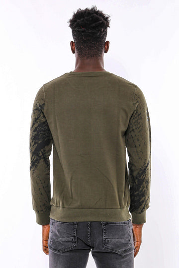 Dark Green Slim Fit Patterned Crew Neck Sweatshirt | Wessi