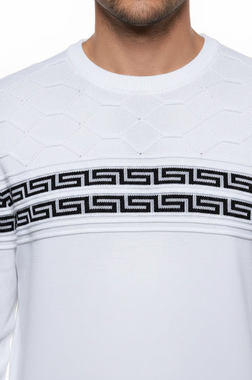 White Slim Fit Round Neck Chest Patterned Knit Jumper – Wessi