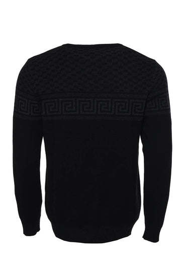 Black Slim Fit Chest Pattern Crew Neck Knit Jumper | Wessi
