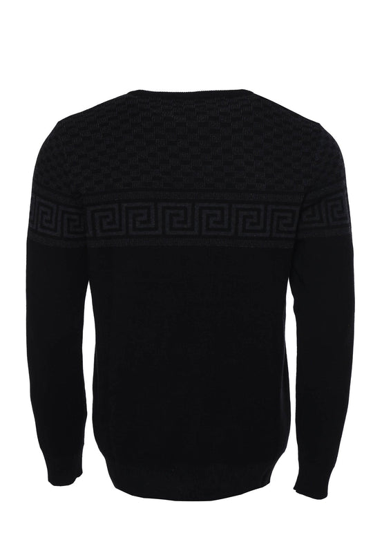 Black Slim Fit Chest Pattern Crew Neck Knit Jumper | Wessi