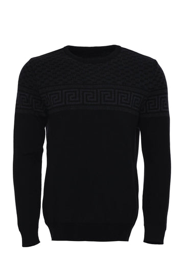 Black Slim Fit Chest Pattern Crew Neck Knit Jumper | Wessi