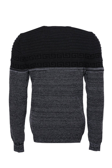 Grey Slim Fit Chest Pattern Crew Neck Knit Jumper | Wessi