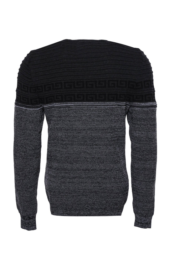 Grey Slim Fit Chest Pattern Crew Neck Knit Jumper | Wessi