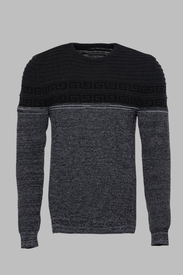 Grey Slim Fit Chest Pattern Crew Neck Knit Jumper | Wessi
