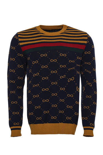 Camel Slim Fit Asymmetric Pattern Crew Neck Knit Jumper | Wessi