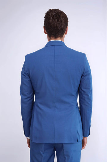 Men's Blue Pinstripe Double-Breasted Slim Fit Suit with Wide Peak Lapels