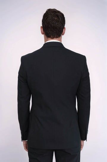 Men's Black Double-Breasted Suit with Silver-Tone Buttons