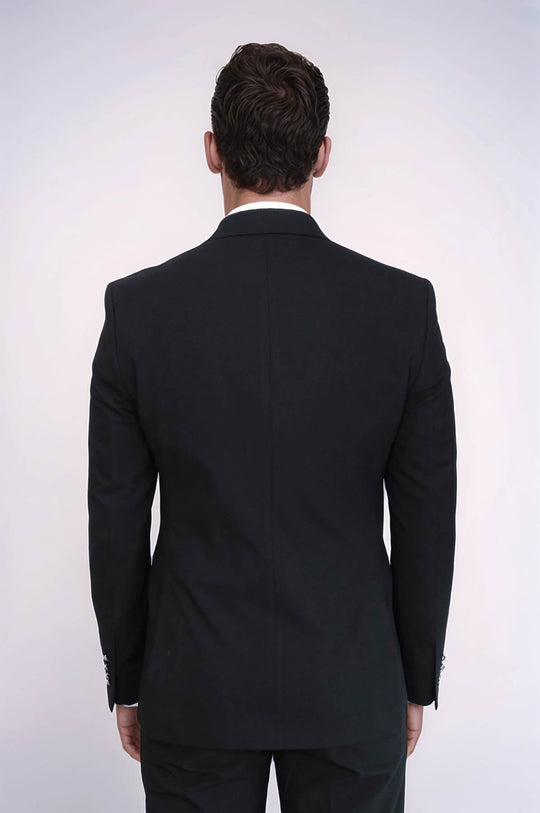 Men's Black Double-Breasted Suit with Silver-Tone Buttons