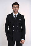 Men's Black Double-Breasted Suit with Silver-Tone Buttons