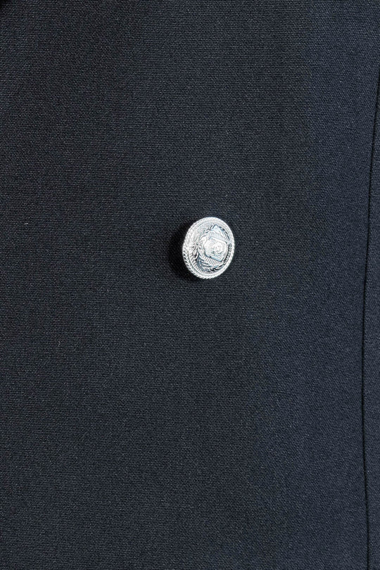 Men's Black Double-Breasted Suit with Silver-Tone Buttons